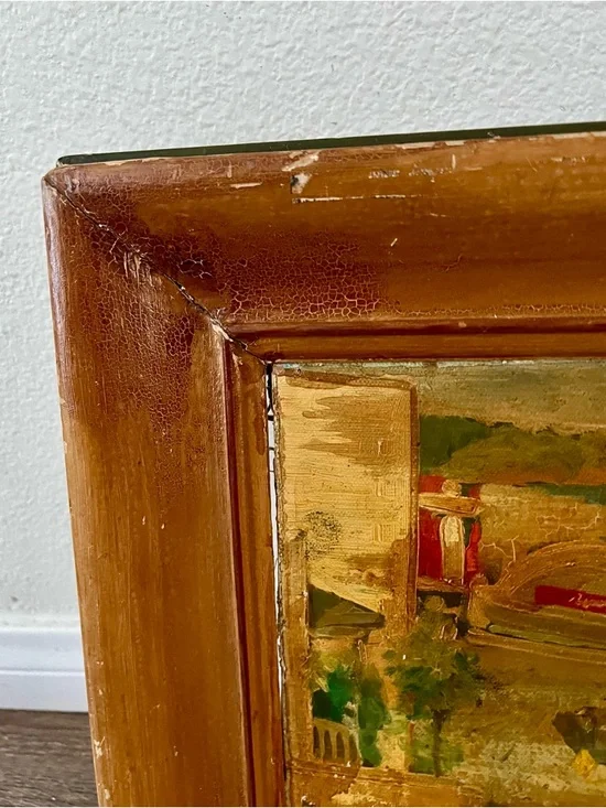 Vintage Original Oil Painting Of A City Landscape Signed “Donley” Wooden Frame - Picture 4 of 15